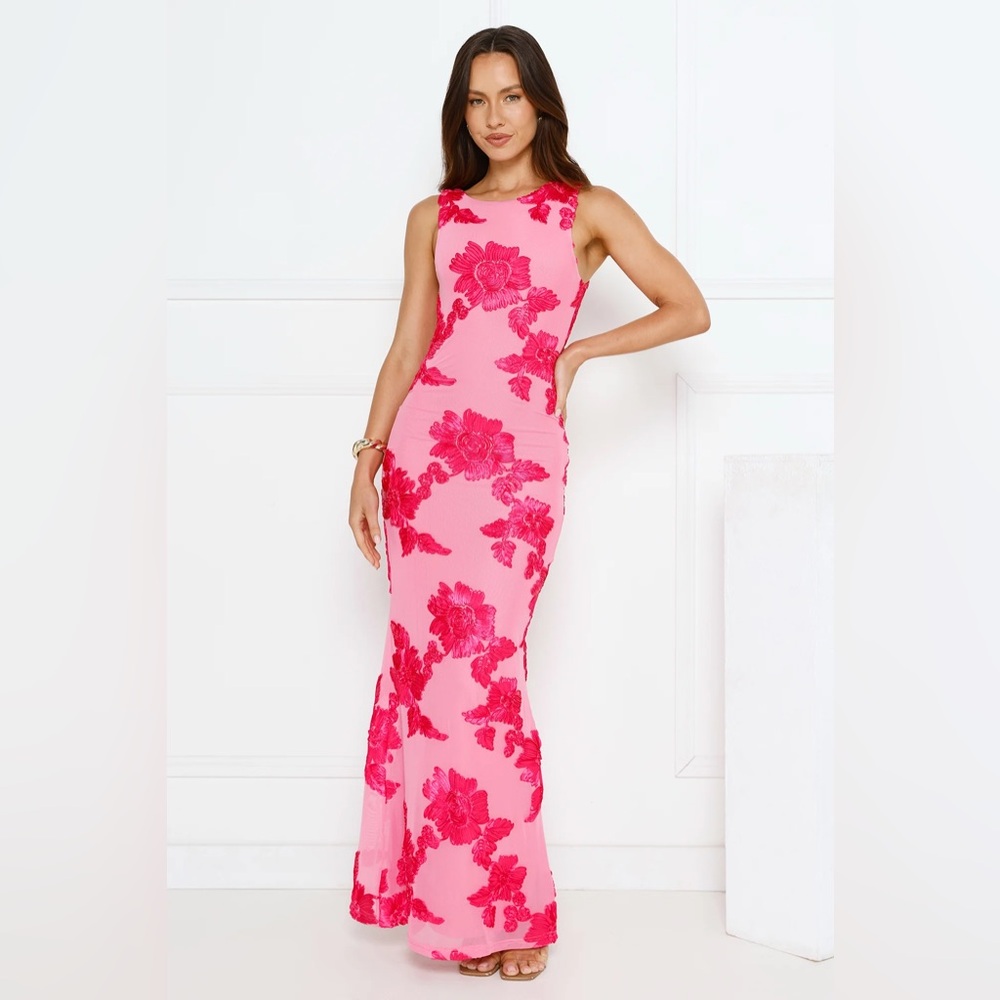 Vibe To It Mesh Maxi Dress Pink